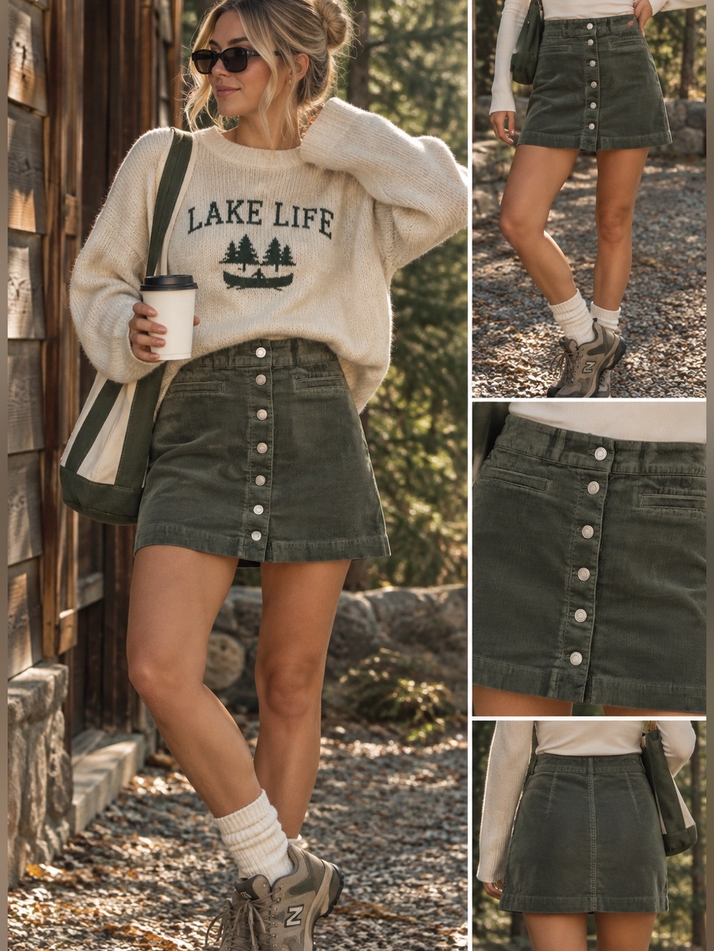 Wilfred Free Dark Forest Green Corduroy Mini Skirt |Size 2| Gorpcore Fall Chic